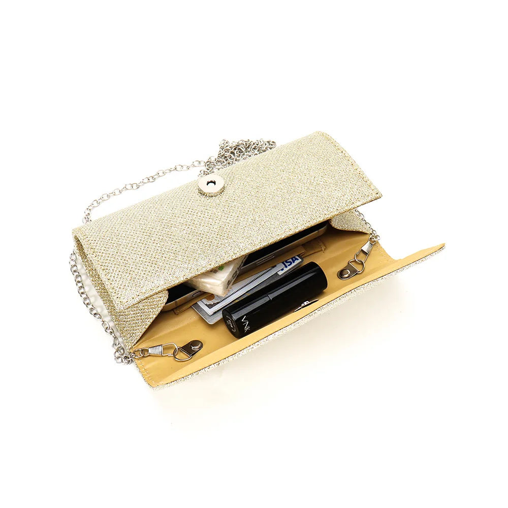 Glitter Fold Handbag – Shiny Envelope Evening Clutch with Chain
