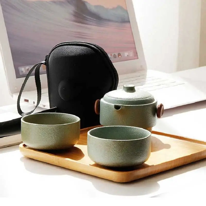 Japanese‑Style Ceramic Teapot Lid Bowl Teacup – Handmade Travel Tea Set