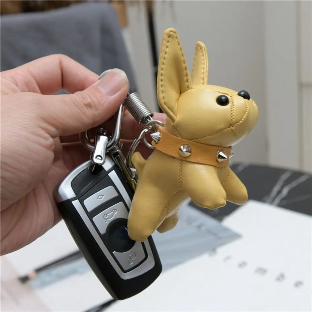 Kawaii French Bulldog Leather Keychain – Cute Chubby Dog Bag Charm (10cm & 14cm)