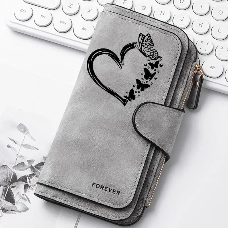 Heart‑Shaped Paw & Butterfly Wallet – Cute Card & Coin Purse