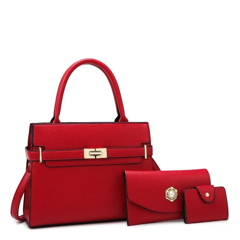 3‑Piece Premium Vegan Leather Bag Set – Shoulder Bag + Coin Purse + Card Holder