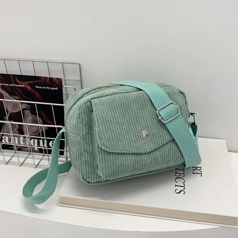 Corduroy Striped Crossbody Bag – Soft Casual Shoulder Bag with Adjustable Strap (Women’s Square Bag)