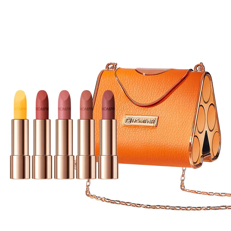 Velvet Matte Lipstick Gift Set – 5‑Piece Moisturizing Chain Bag Kit