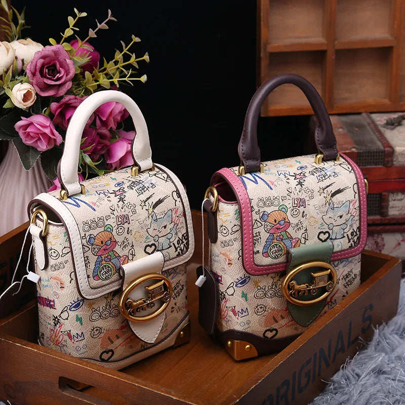 Graffiti Print Top Handle Bag - Crossbody Shoulder Bag