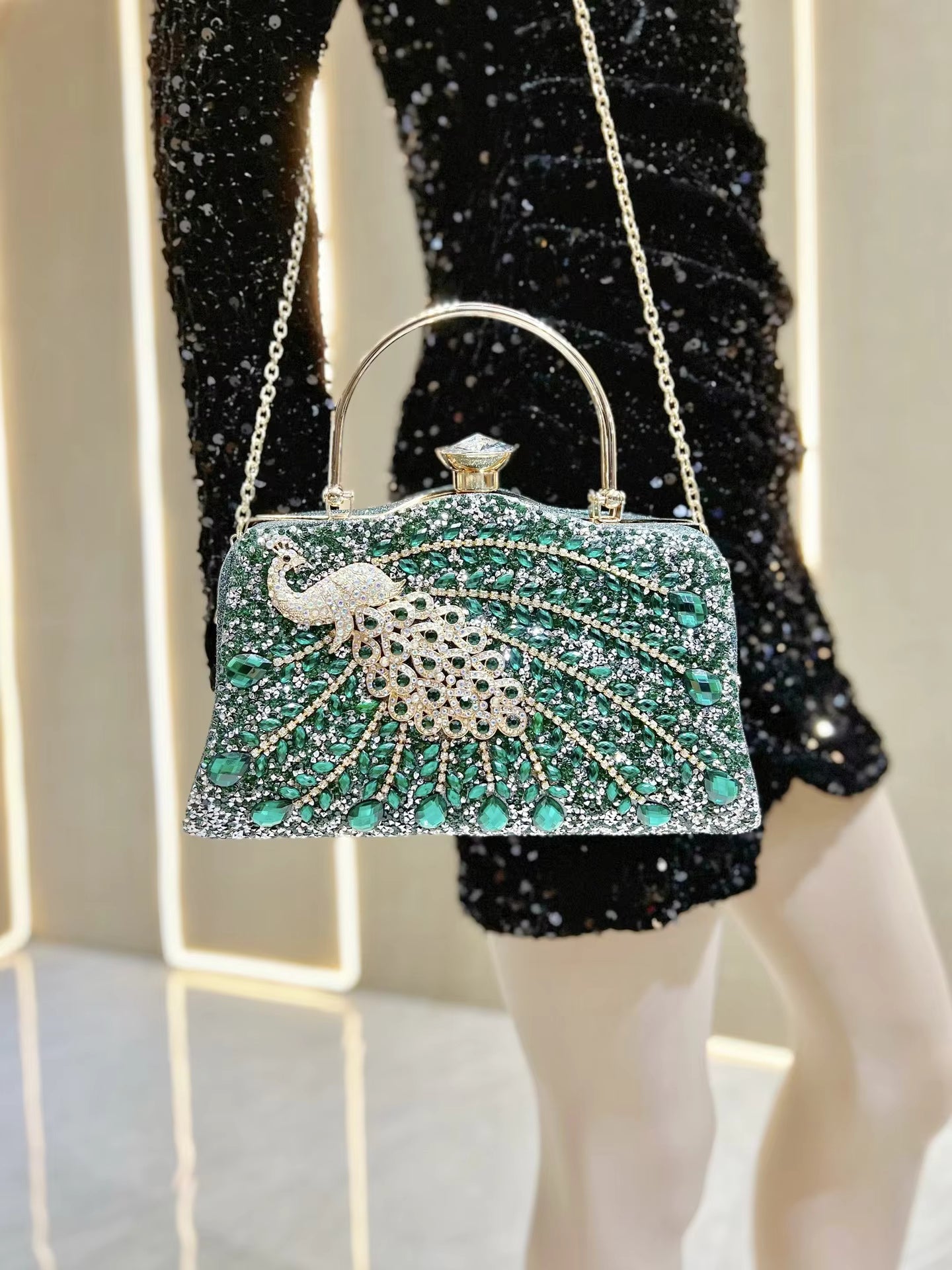 Peacock Rhinestone Evening Bag – Luxury Glam Shoulder & Crossbody Purse for Parties, Banquets & Special Events