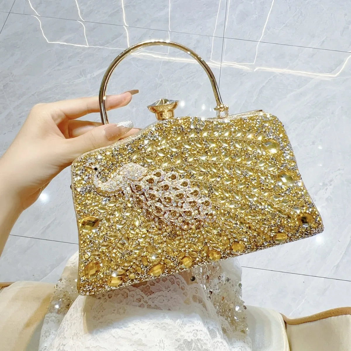 Peacock Rhinestone Evening Bag – Luxury Glam Shoulder & Crossbody Purse for Parties, Banquets & Special Events