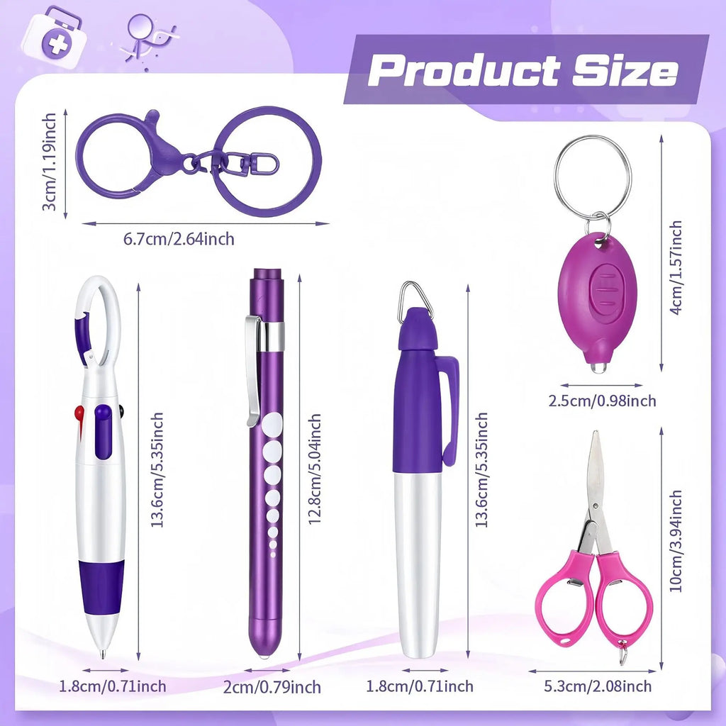 6-in-1 Portable Nurse Keychain Set - LED Light, Scissors & Medical Tools
