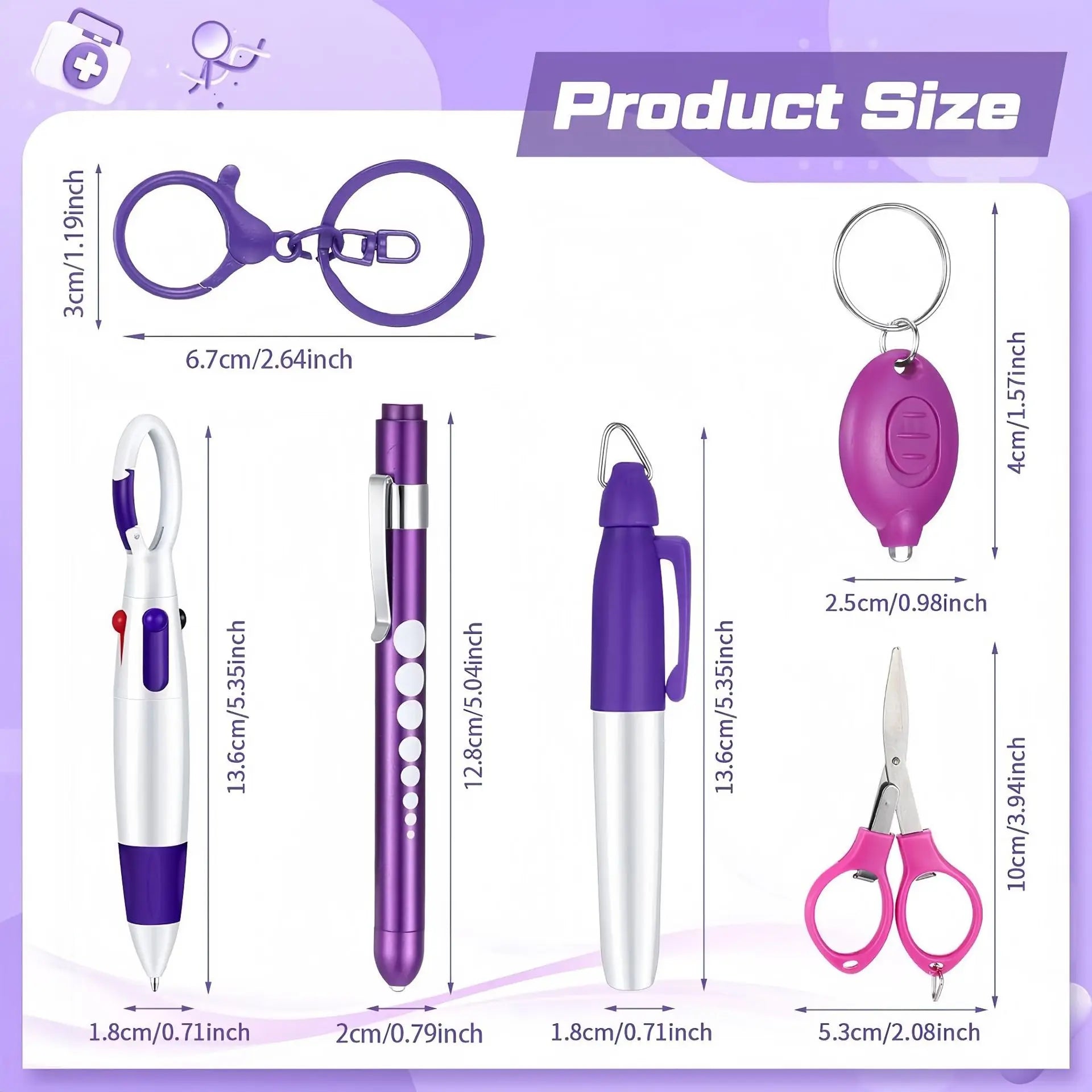 6-in-1 Portable Nurse Keychain Set - LED Light, Scissors & Medical Tools