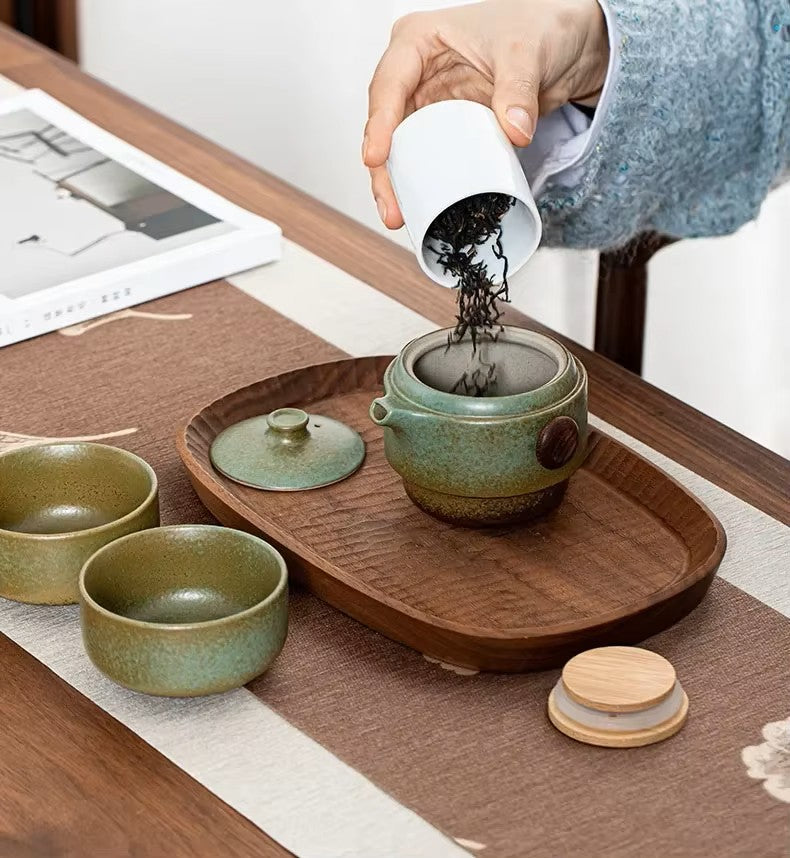 Japanese‑Style Ceramic Teapot Lid Bowl Teacup – Handmade Travel Tea Set