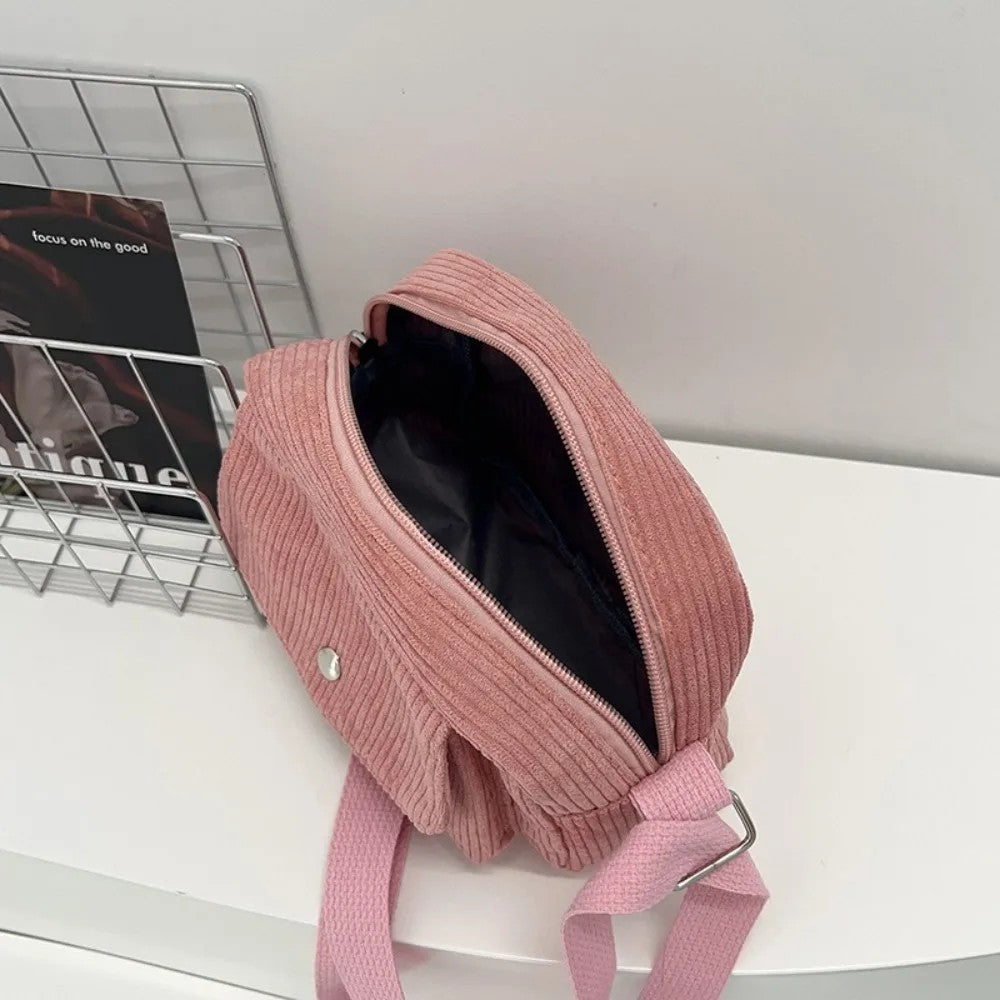 Corduroy Striped Crossbody Bag – Soft Casual Shoulder Bag with Adjustable Strap (Women’s Square Bag)