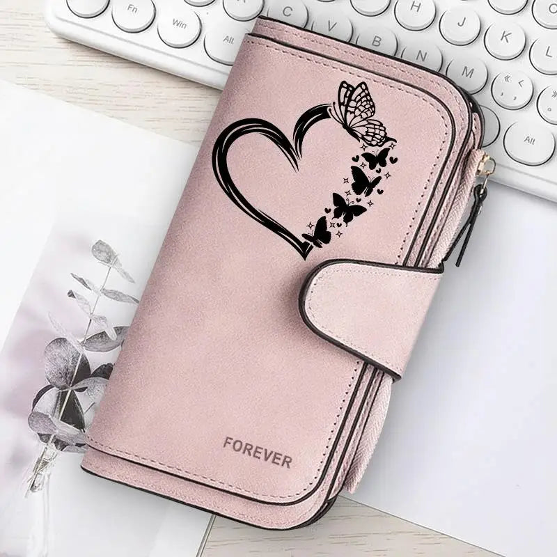 Heart‑Shaped Paw & Butterfly Wallet – Cute Card & Coin Purse