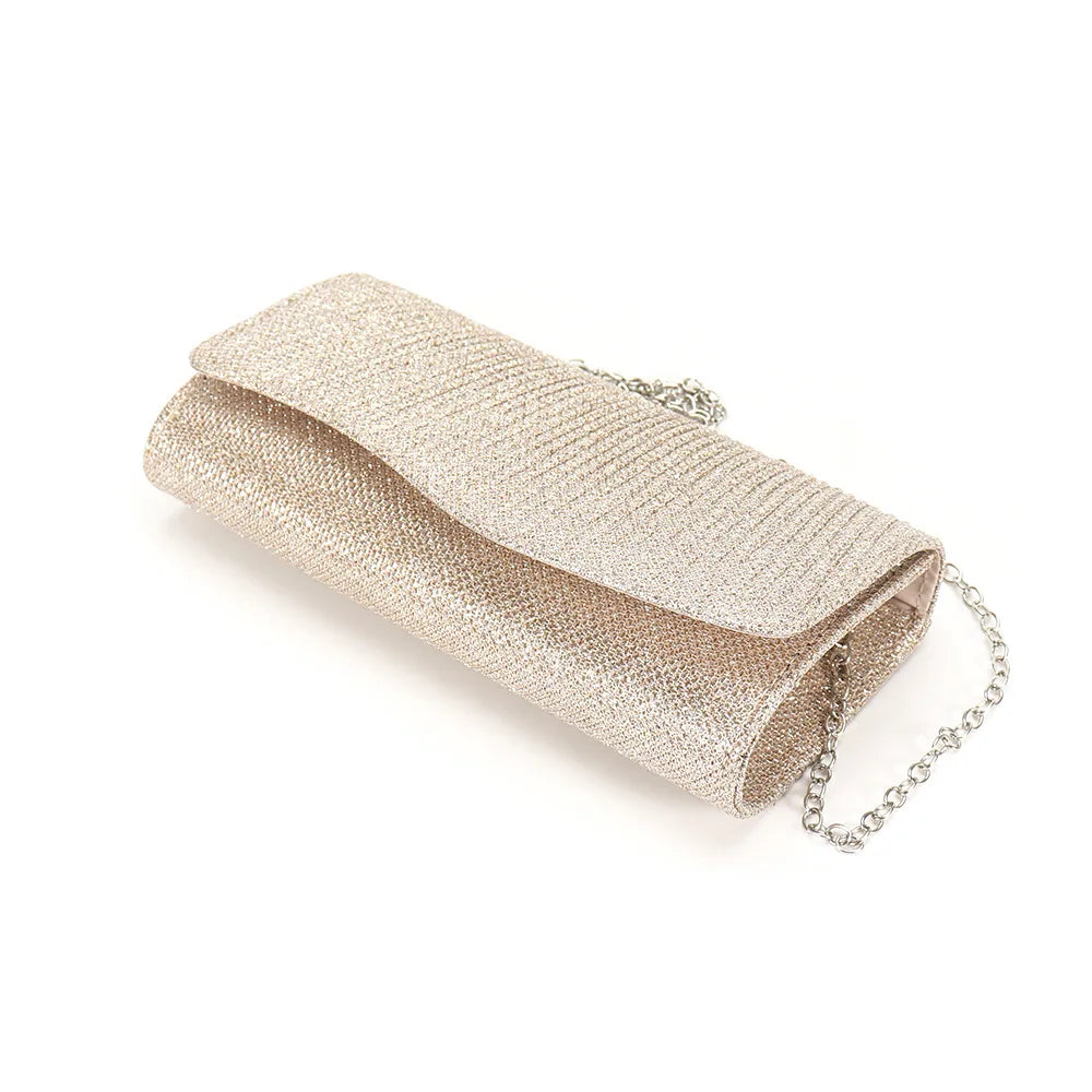 Glitter Fold Handbag – Shiny Envelope Evening Clutch with Chain