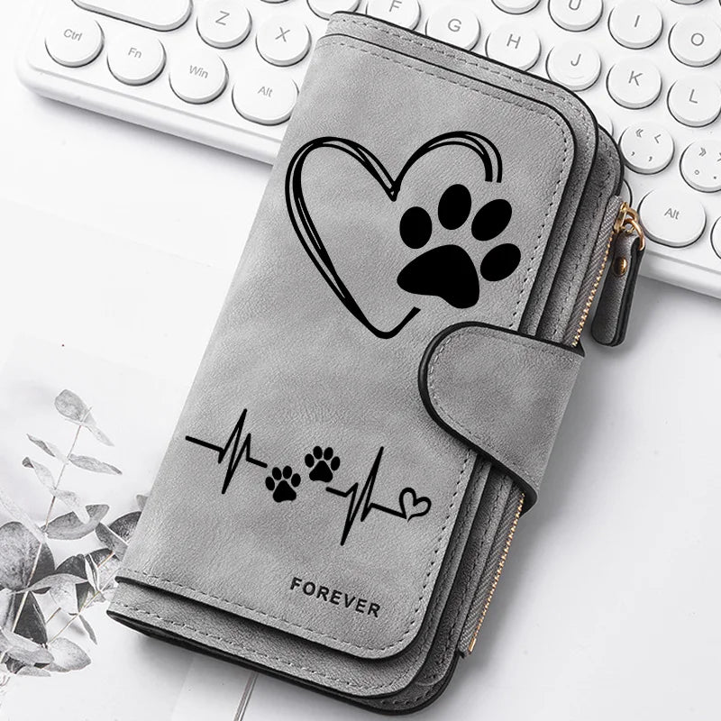 Heart‑Shaped Paw & Butterfly Wallet – Cute Card & Coin Purse