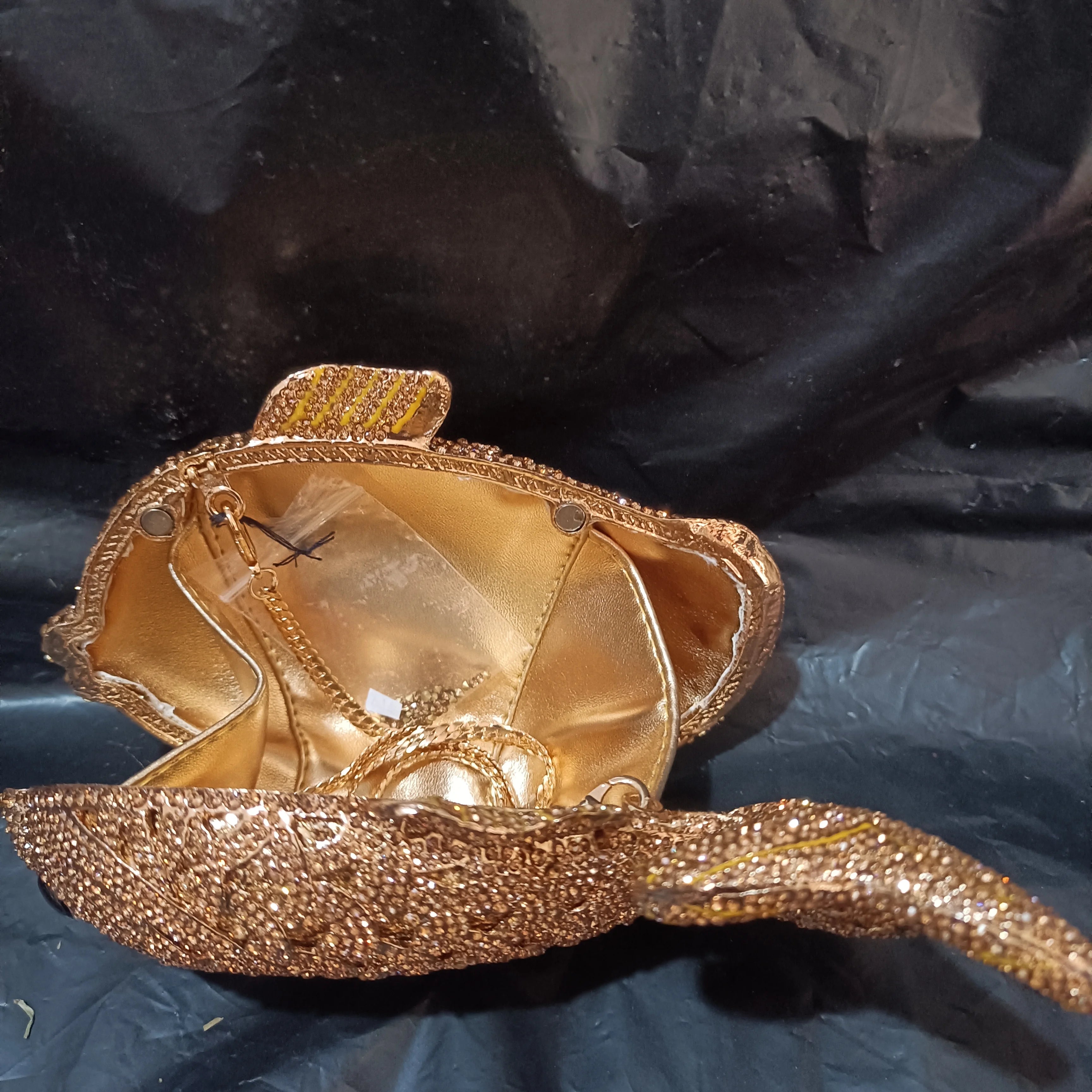 Fish Rhinestone Evening Clutch – Gold Crystal Minaudière Wedding & Party Handbag
