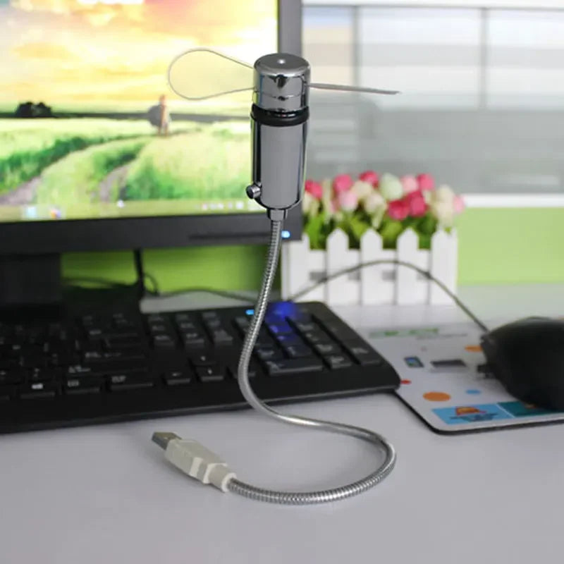 Mini USB Fan with LED Light & Clock – Flexible Desktop Gadget
