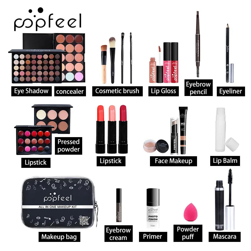 Complete All-in-One Makeup Kit - Full Beauty Set with Eyeshadow, Lipstick & Brushes