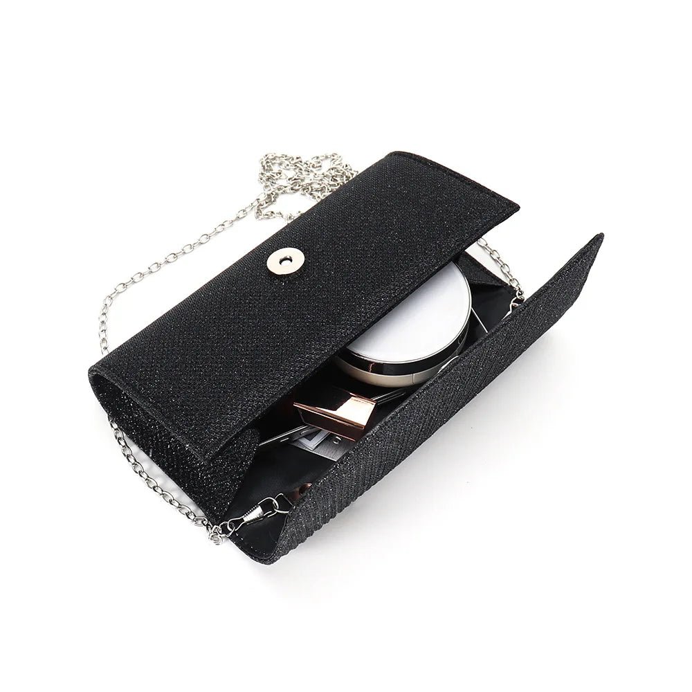 Glitter Fold Handbag – Shiny Envelope Evening Clutch with Chain