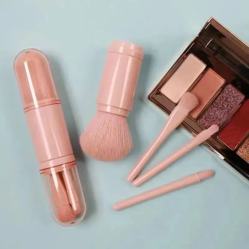 4-in-1 Telescopic Makeup Brush Set - Portable Travel Mini Brushes
