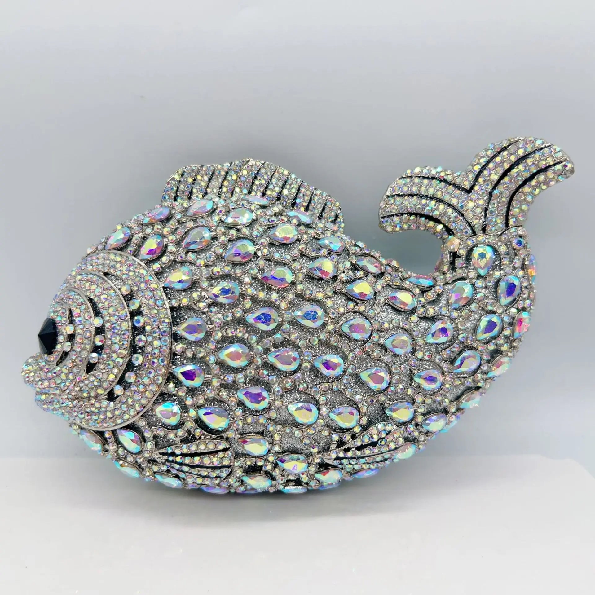 Fish Rhinestone Evening Clutch – Gold Crystal Minaudière Wedding & Party Handbag
