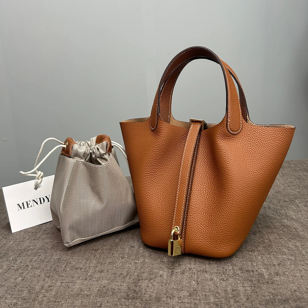 MENDY Genuine Leather Bucket Bag for Women