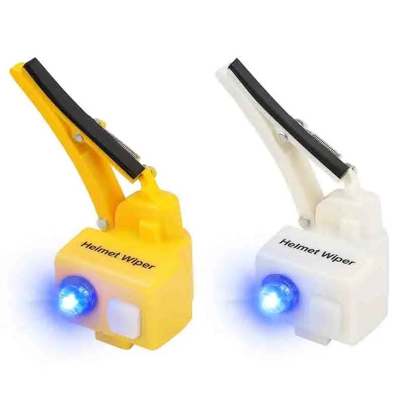 Yellow and White helmet wiper close up