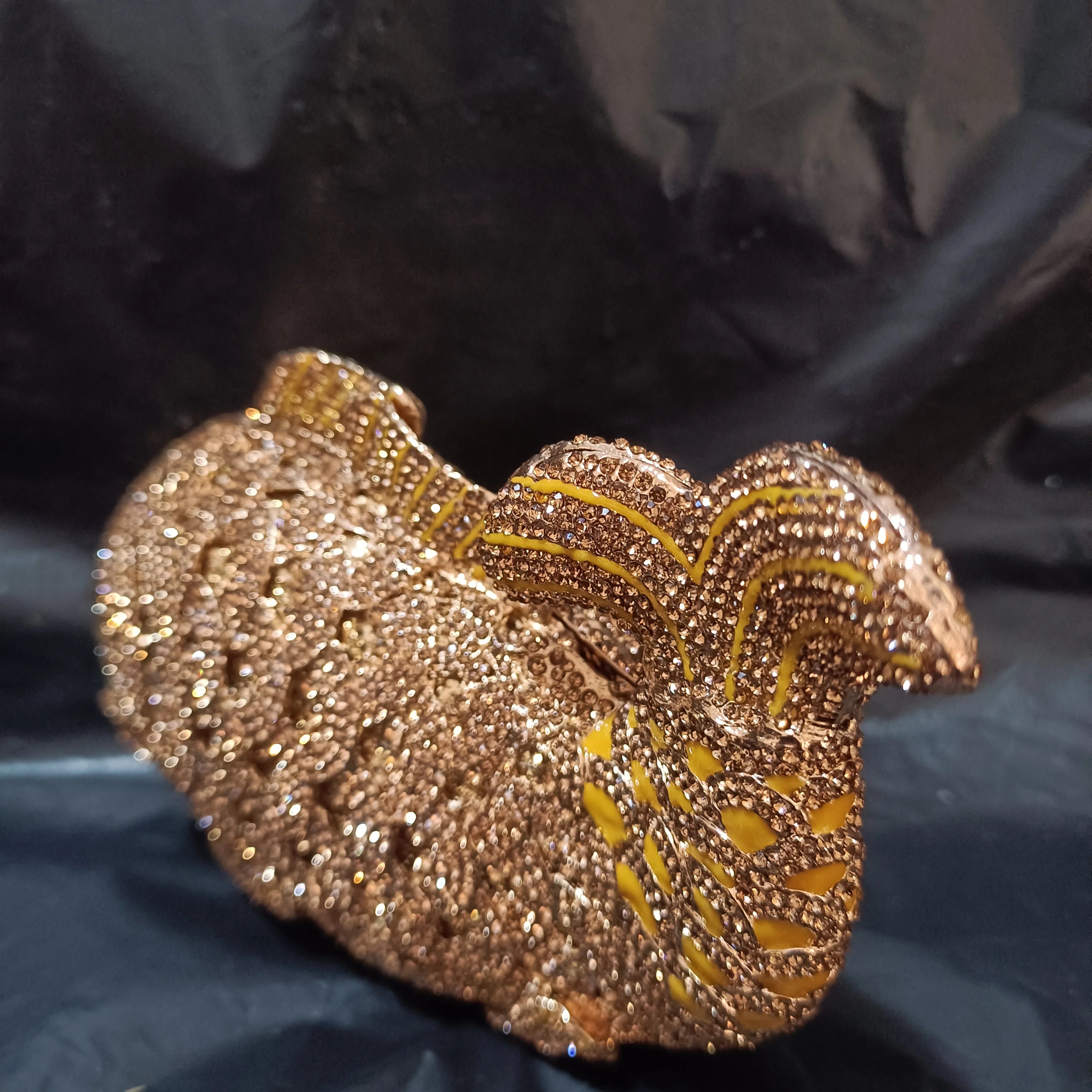 Fish Rhinestone Evening Clutch – Gold Crystal Minaudière Wedding & Party Handbag
