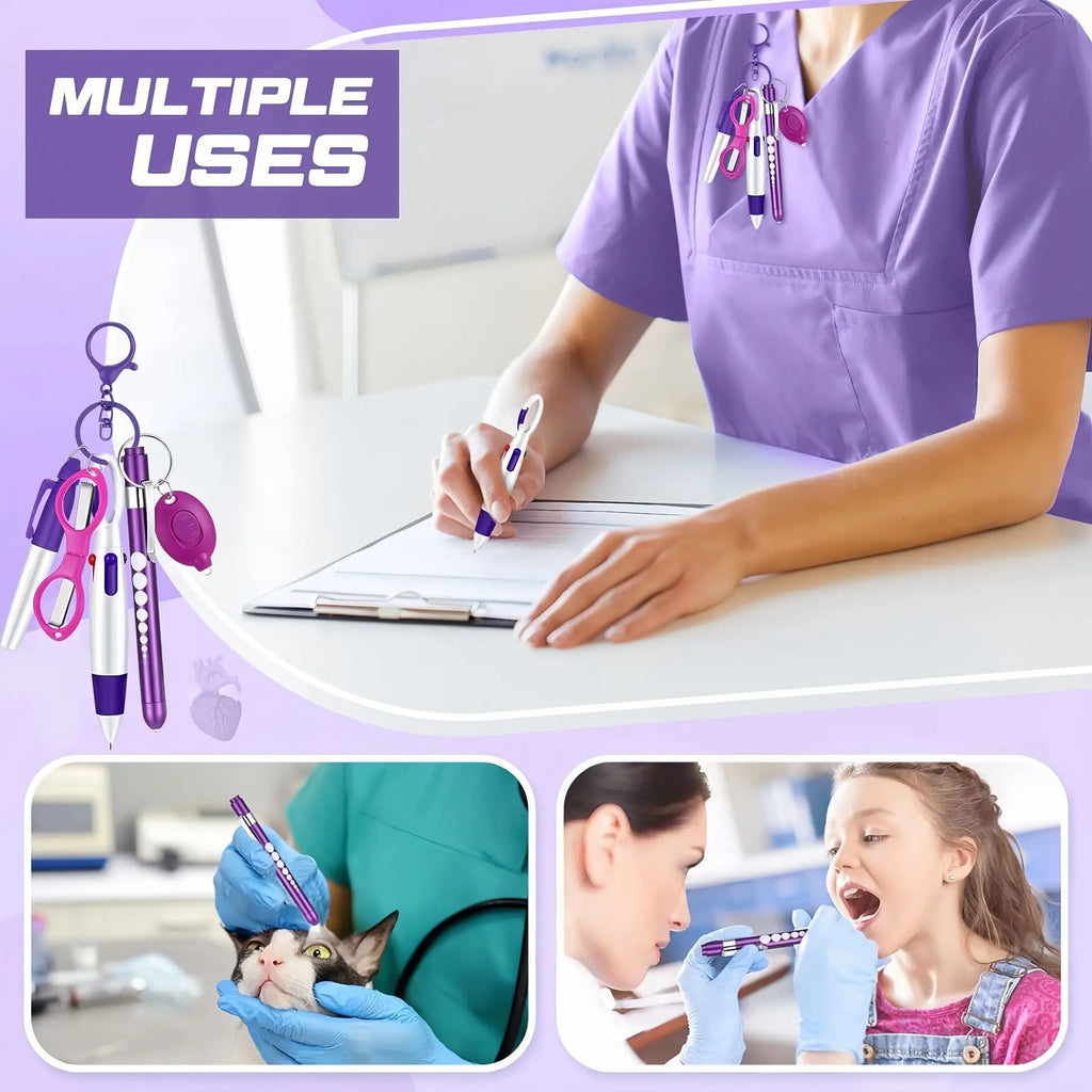 6-in-1 Portable Nurse Keychain Set - LED Light, Scissors & Medical Tools