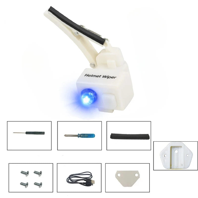 White Helmet rain wiper packaged with all included accessories