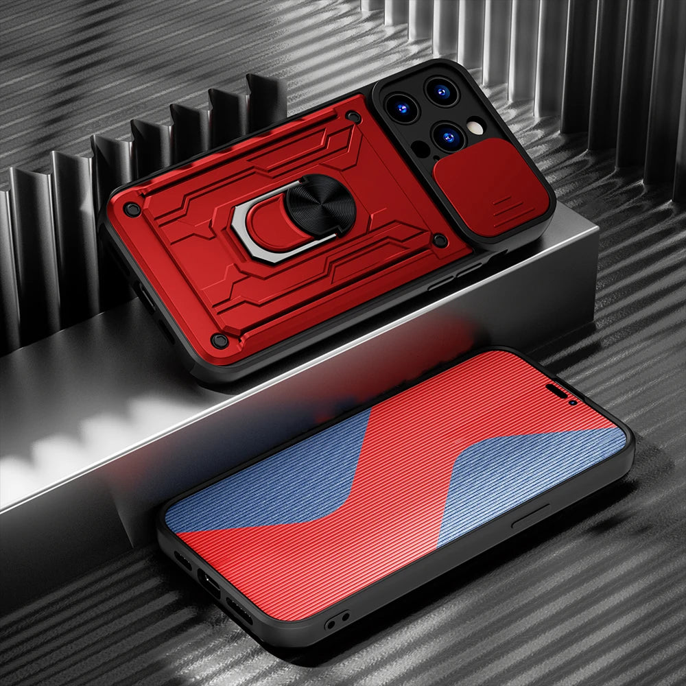 Shockproof iPhone Case with Card Slot & Kickstand – Camera Protection Ring Cover