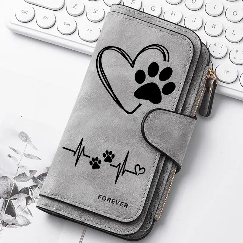 Heart‑Shaped Paw & Butterfly Wallet – Cute Card & Coin Purse