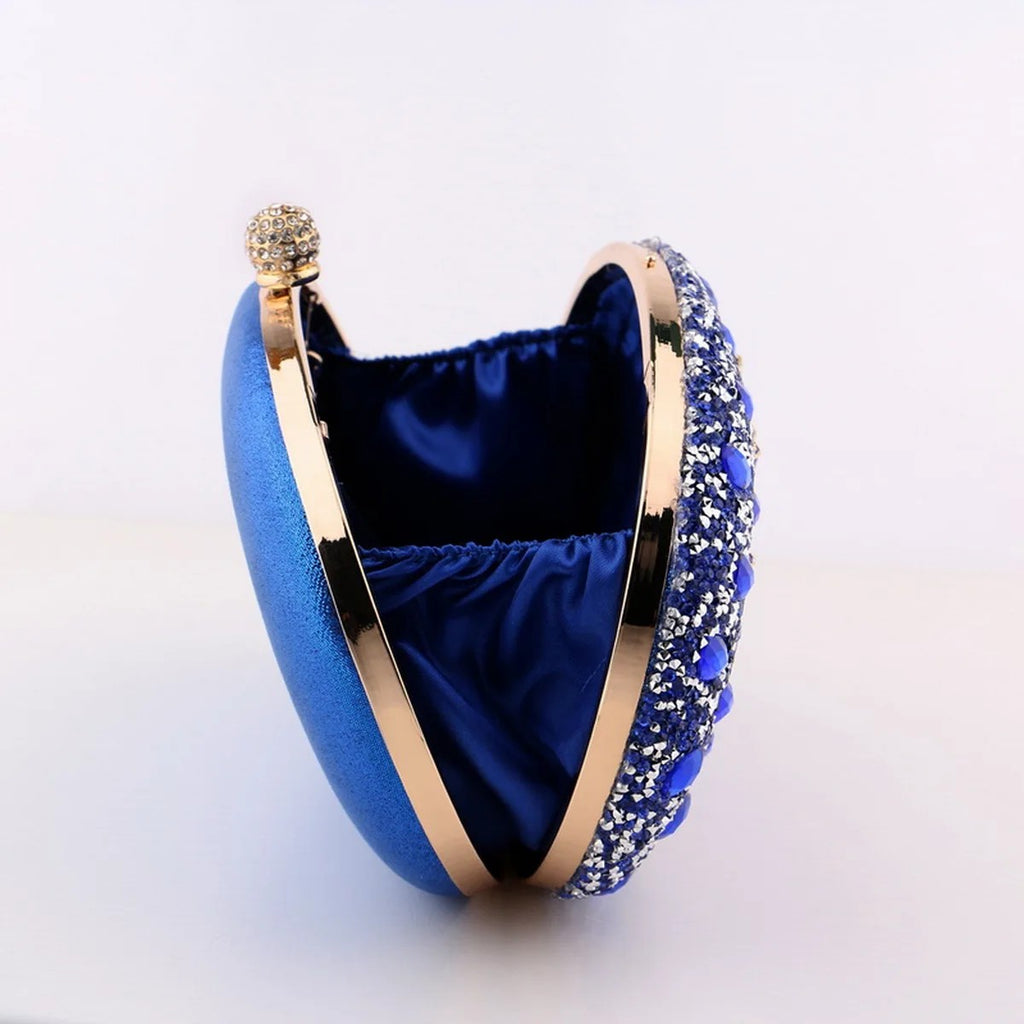Flower Rhinestone Oval Clutch Purse – Sparkling Acrylic Evening Bag with Detatchable Chain