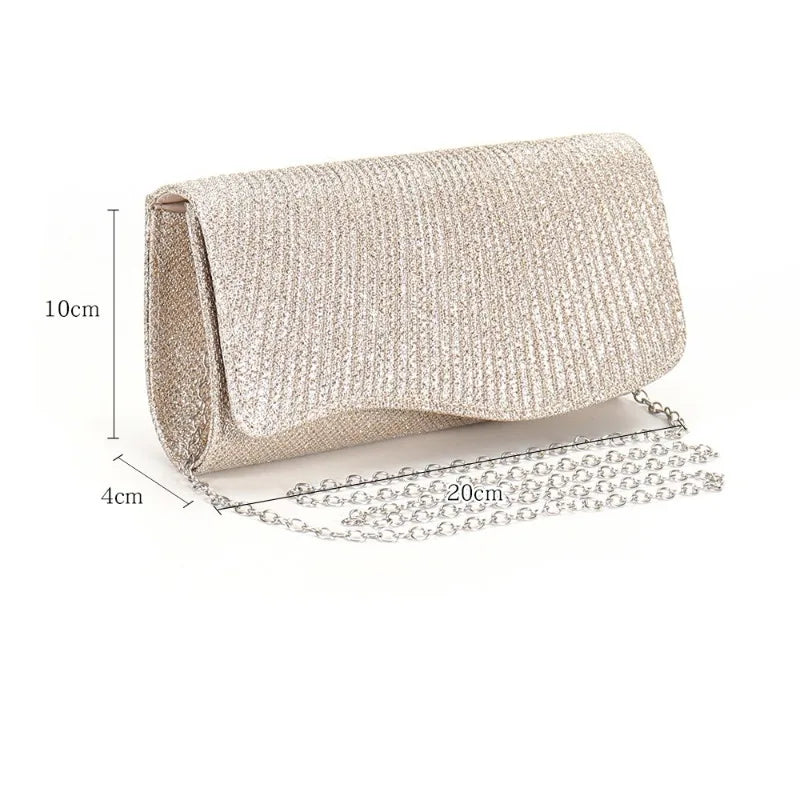 Glitter Fold Handbag – Shiny Envelope Evening Clutch with Chain