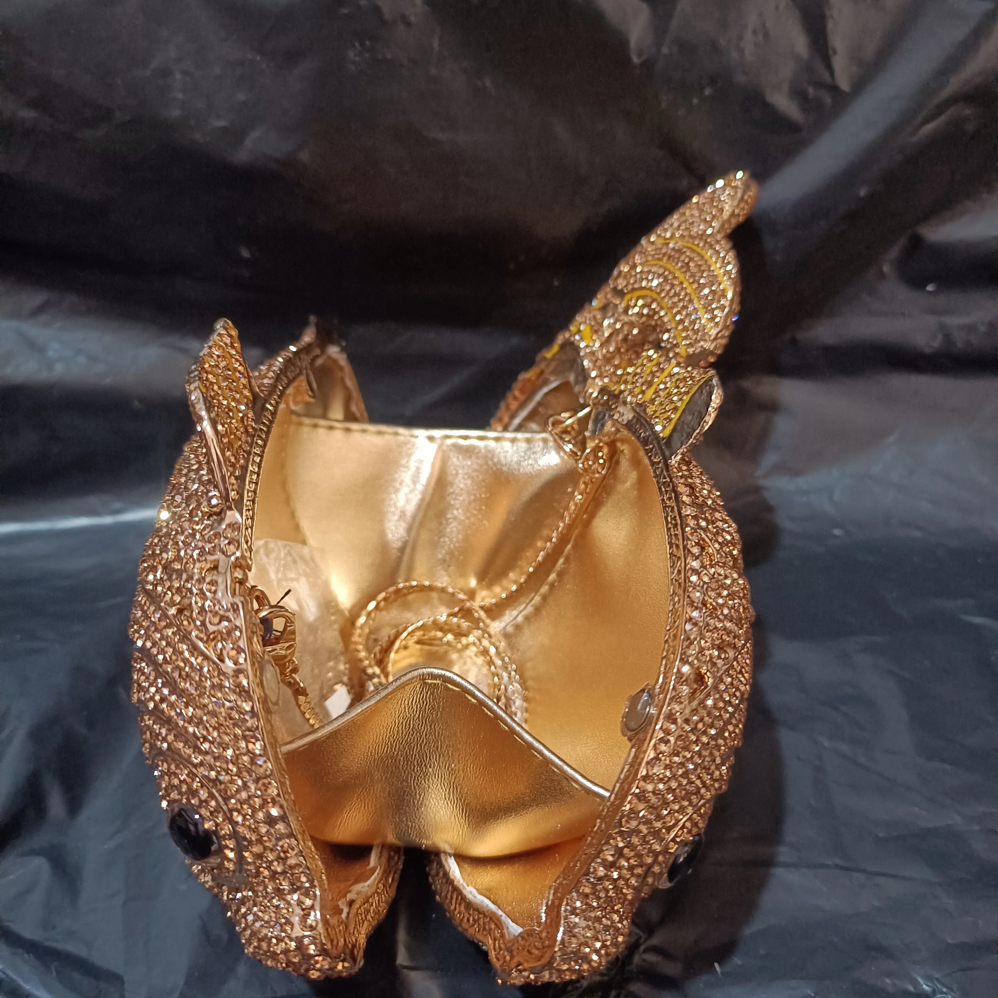 Fish Rhinestone Evening Clutch – Gold Crystal Minaudière Wedding & Party Handbag