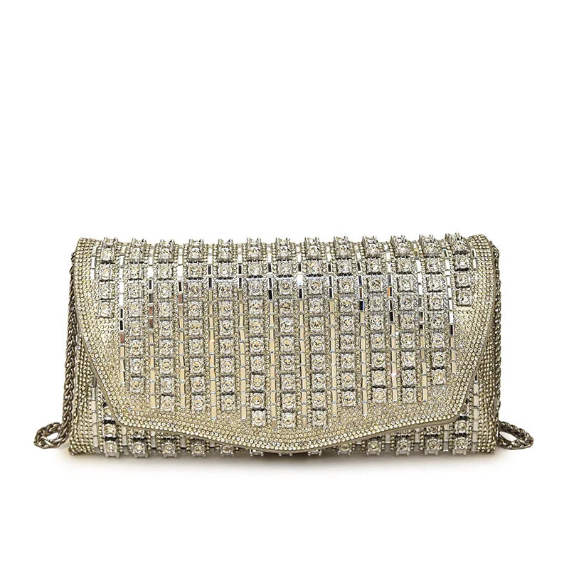 Diamond Shoulder Bag – Luxury Metallic Designer Crossbody for Parties & Glam Fashion