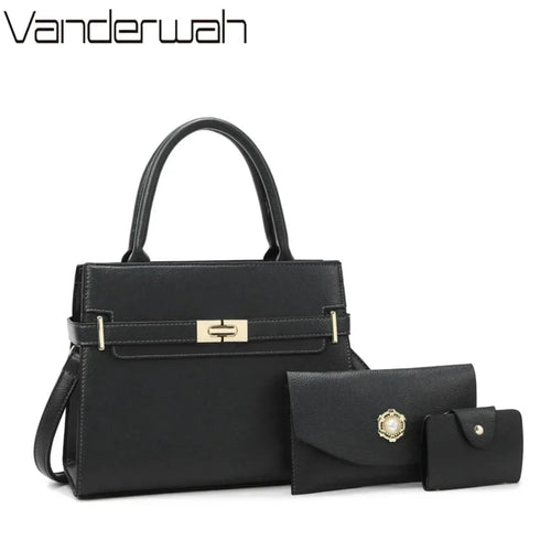 3‑Piece Premium Vegan Leather Bag Set – Shoulder Bag + Coin Purse + Card Holder