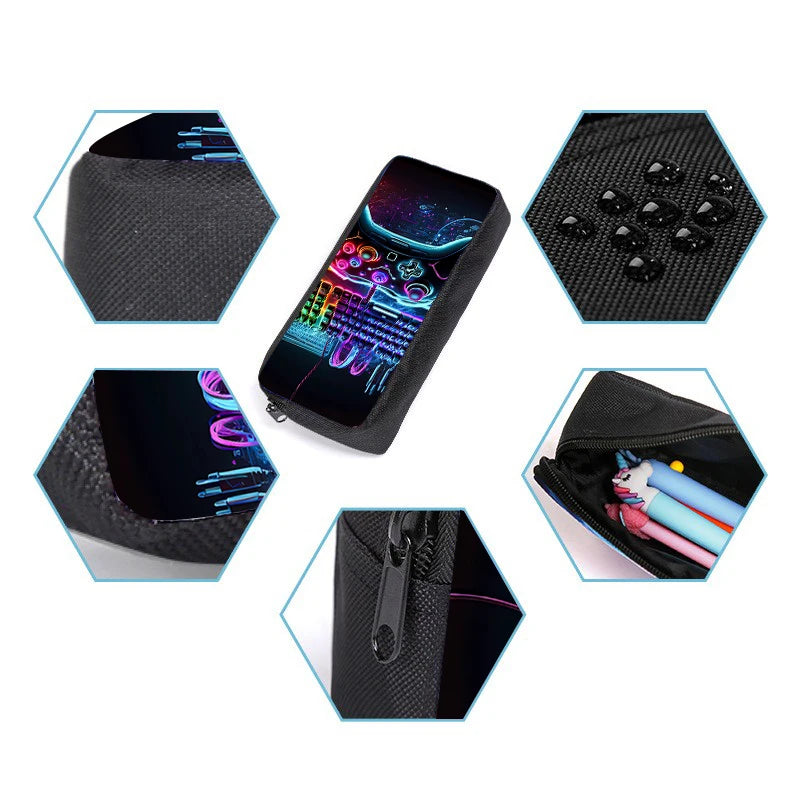 3D Cartoon Gamepad School Backpack Set | 3-Piece Kids Bag with Messenger Bag and Pencil Case