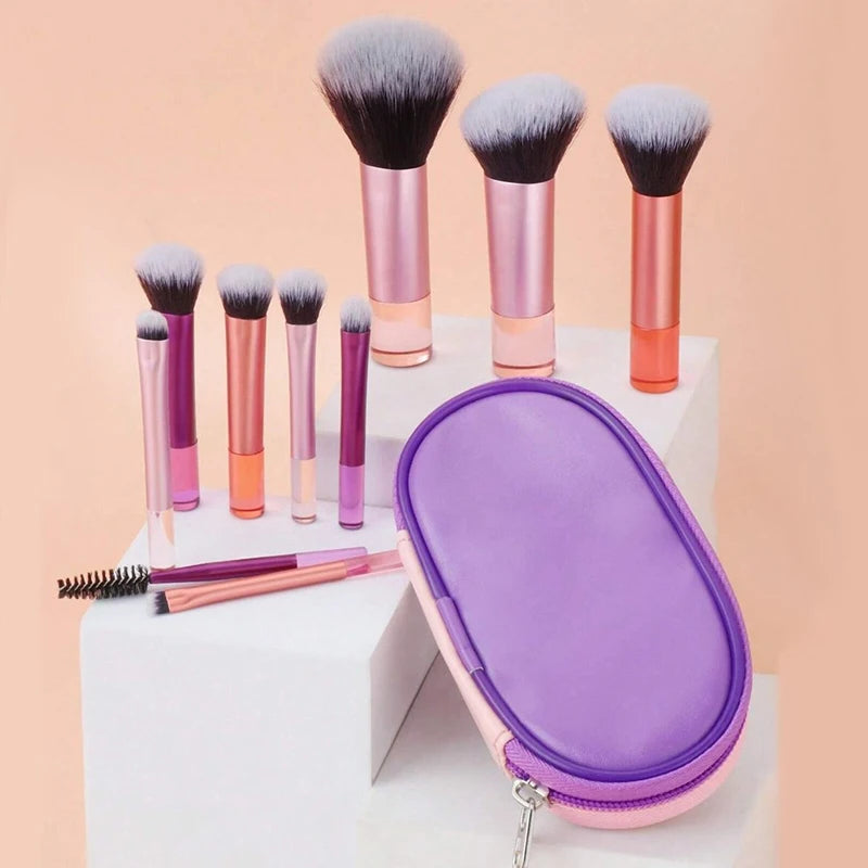 10‑Color Mini Makeup Brush Set – Travel‑Ready Palm Brushes for Daily Beauty