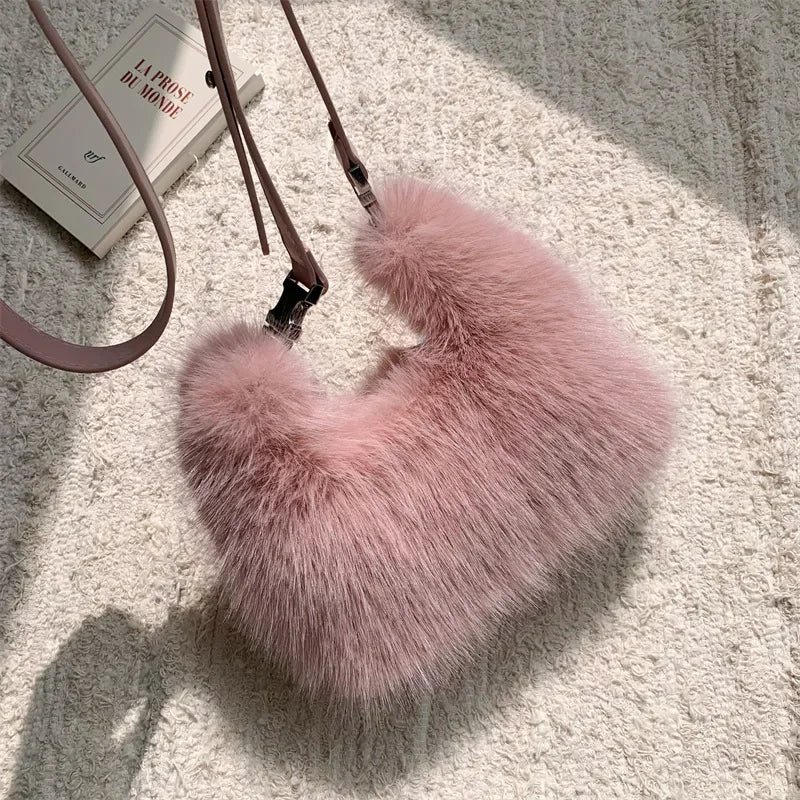 Luxury Faux Fur Shoulder Bag – Soft Plush Women’s Evening Clutch & Fluffy Crossbody Tote