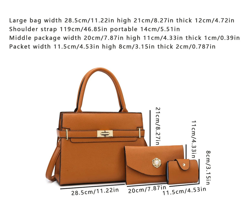 3‑Piece Premium Vegan Leather Bag Set – Shoulder Bag + Coin Purse + Card Holder