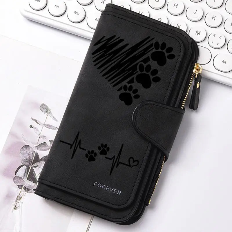 Heart‑Shaped Paw & Butterfly Wallet – Cute Card & Coin Purse