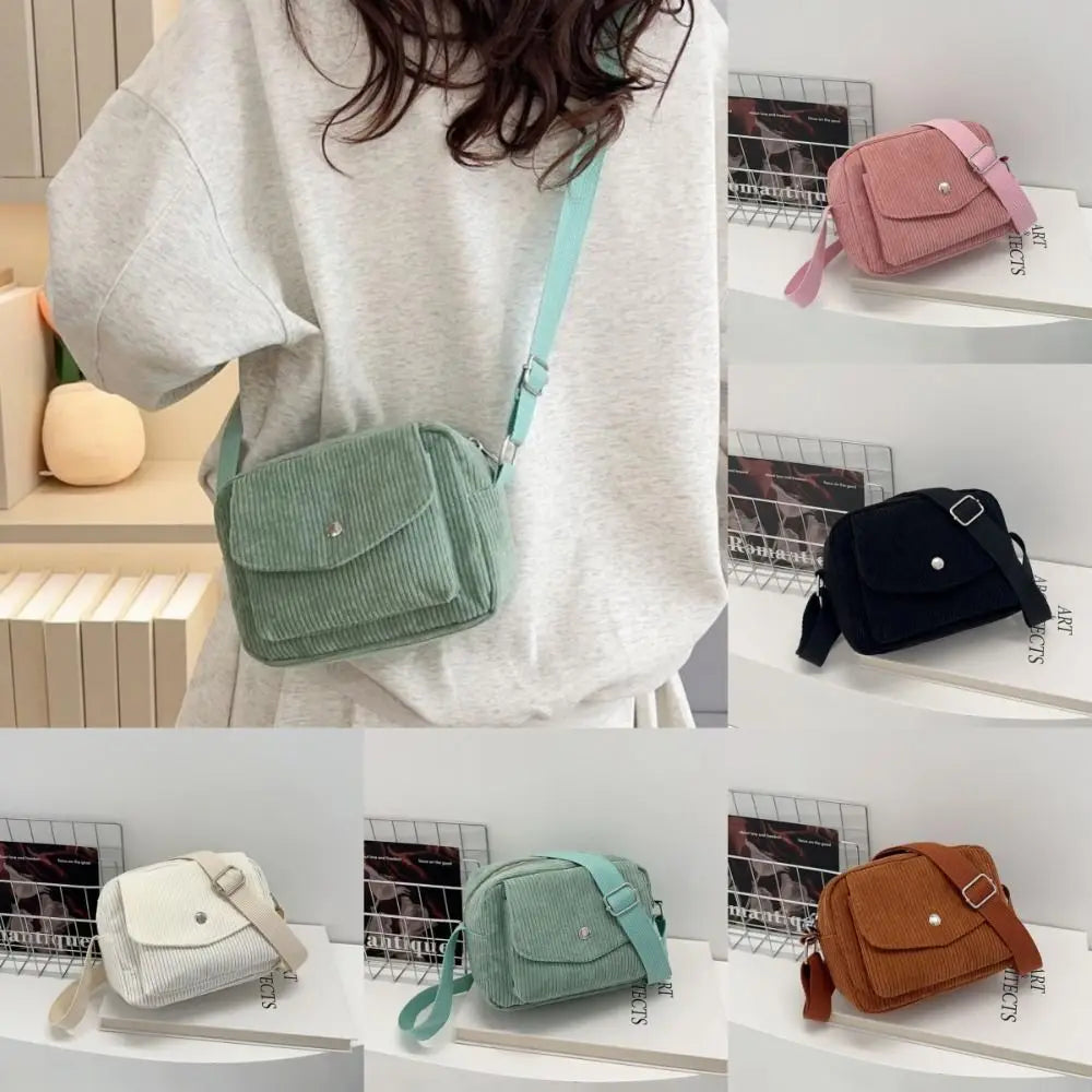 Corduroy Striped Crossbody Bag – Soft Casual Shoulder Bag with Adjustable Strap (Women’s Square Bag)