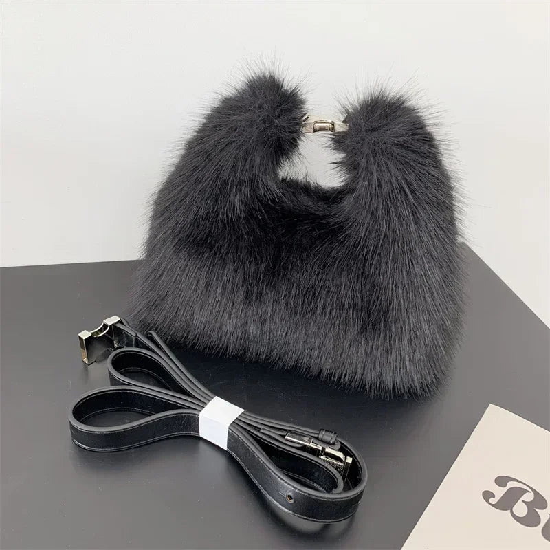 Luxury Faux Fur Shoulder Bag – Soft Plush Women’s Evening Clutch & Fluffy Crossbody Tote