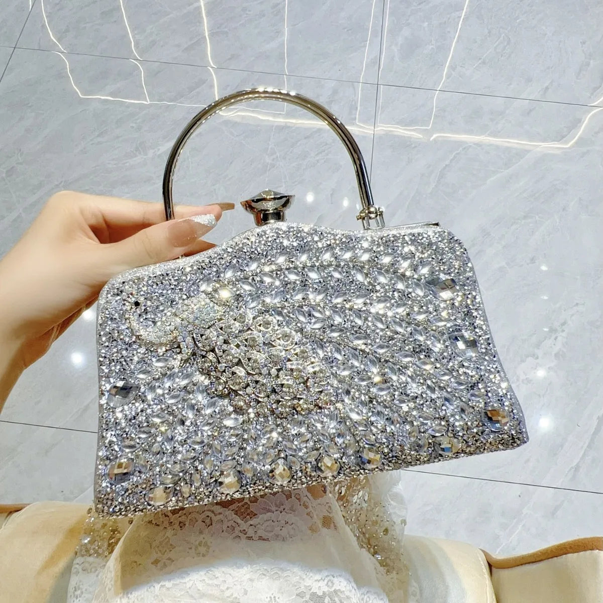 Peacock Rhinestone Evening Bag – Luxury Glam Shoulder & Crossbody Purse for Parties, Banquets & Special Events