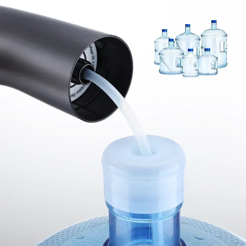 Water pipe attached to the pump's inlet, with a range of bottle sizes shown alongside