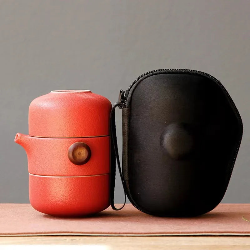 Japanese‑Style Ceramic Teapot Lid Bowl Teacup – Handmade Travel Tea Set