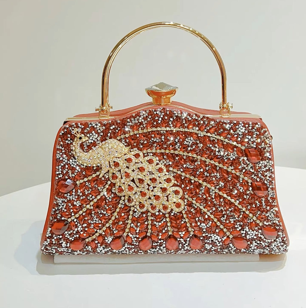 Peacock Rhinestone Evening Bag – Luxury Glam Shoulder & Crossbody Purse for Parties, Banquets & Special Events