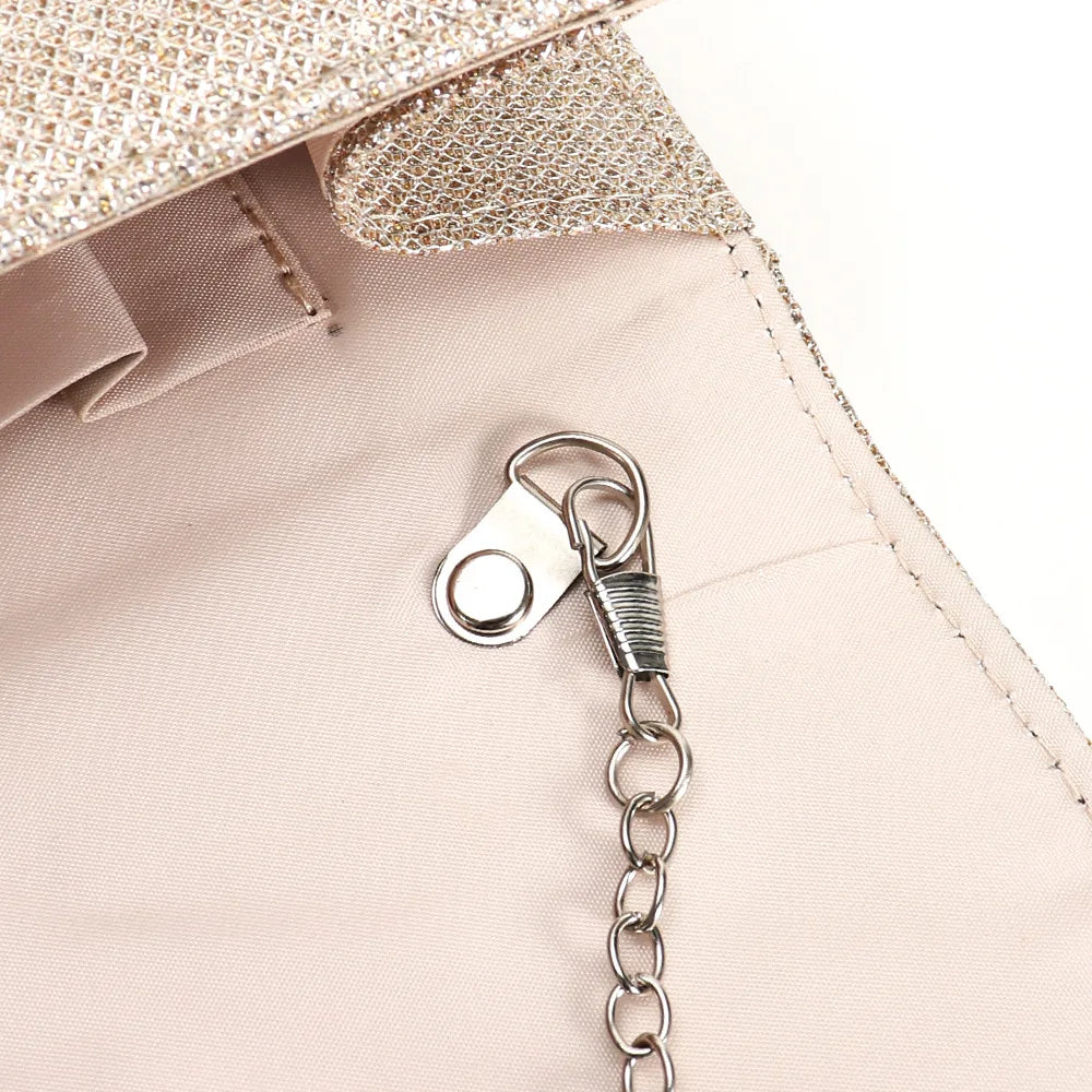 Glitter Fold Handbag – Shiny Envelope Evening Clutch with Chain