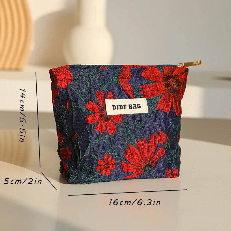 Mini Travel Cosmetic Bag - Compact Red Storage Pouch for Essentials