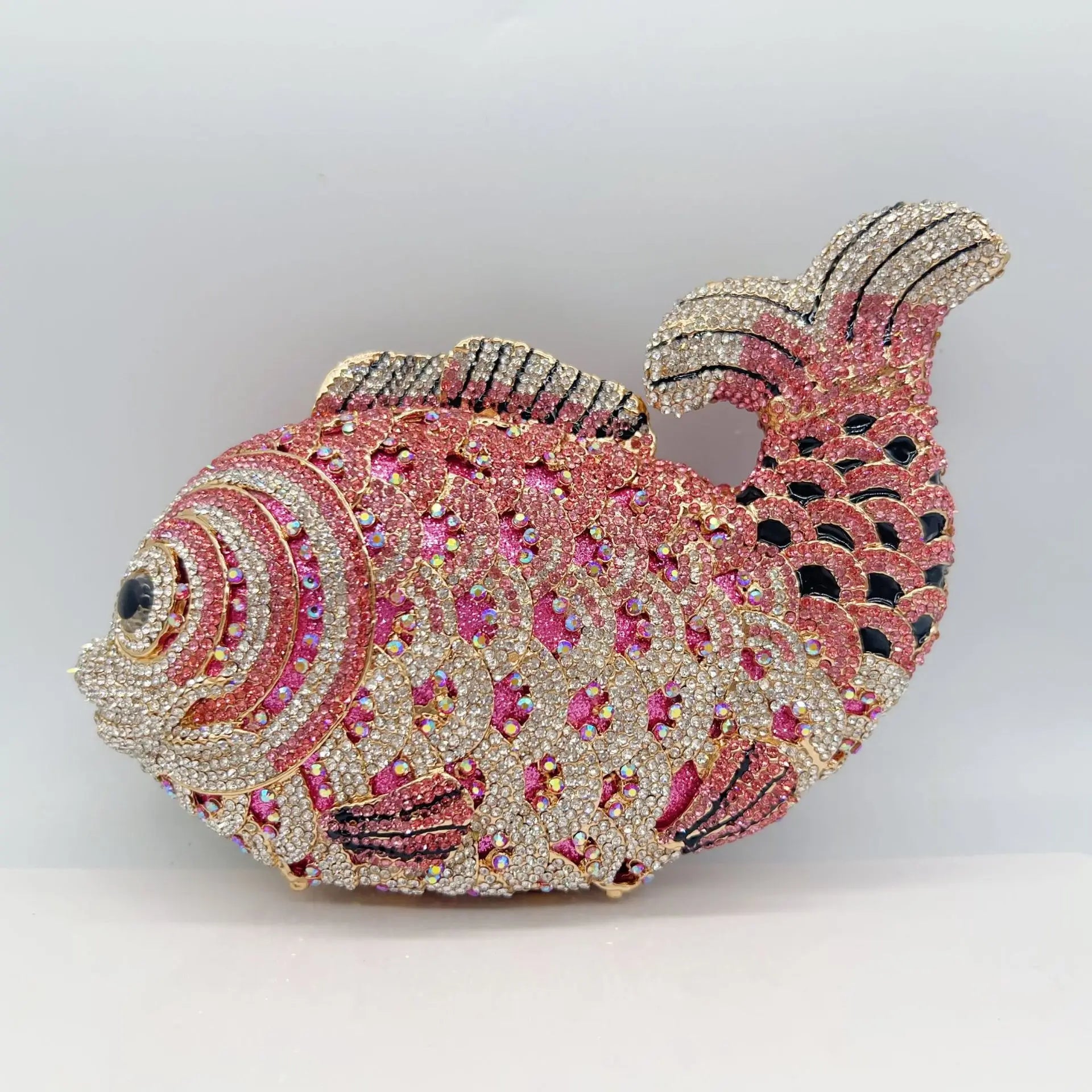 Fish Rhinestone Evening Clutch – Gold Crystal Minaudière Wedding & Party Handbag