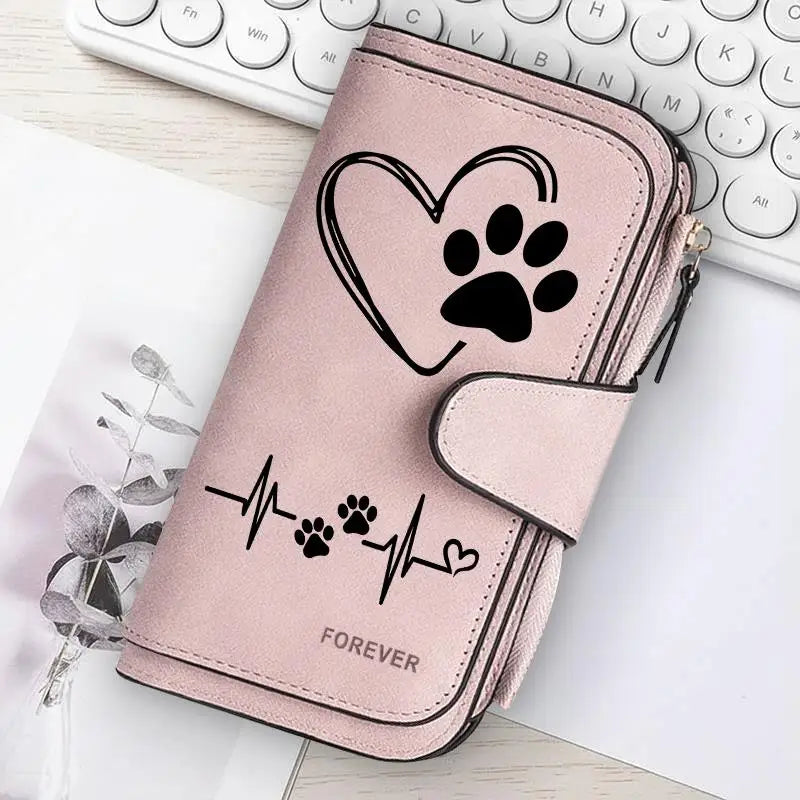 Heart‑Shaped Paw & Butterfly Wallet – Cute Card & Coin Purse